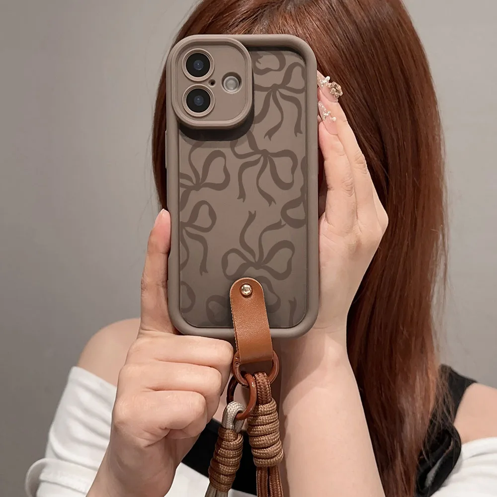 Elegant Bow Wrist Chain Lanyard Soft TPU Phone Case Cover