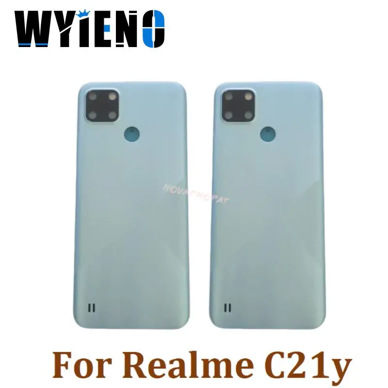Wyieno For Realme C21y Battery Cover Back Rear Door Housing Case Back Cover With Camera Glass