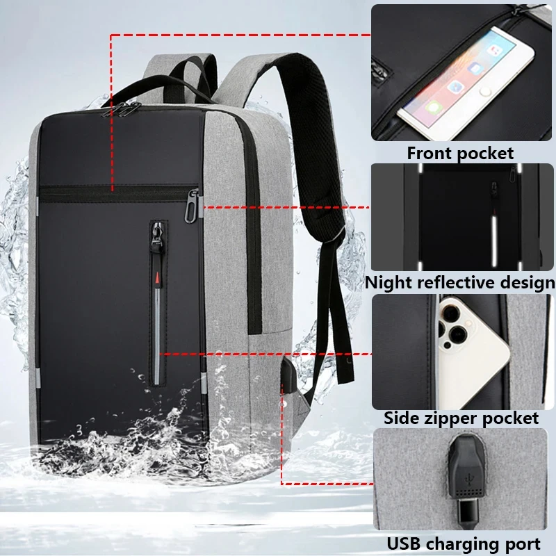 Laptop Backpack Waterproof Oxford 15.6 Inch USB Charging Business Travel School Backpack High Capacity for Men