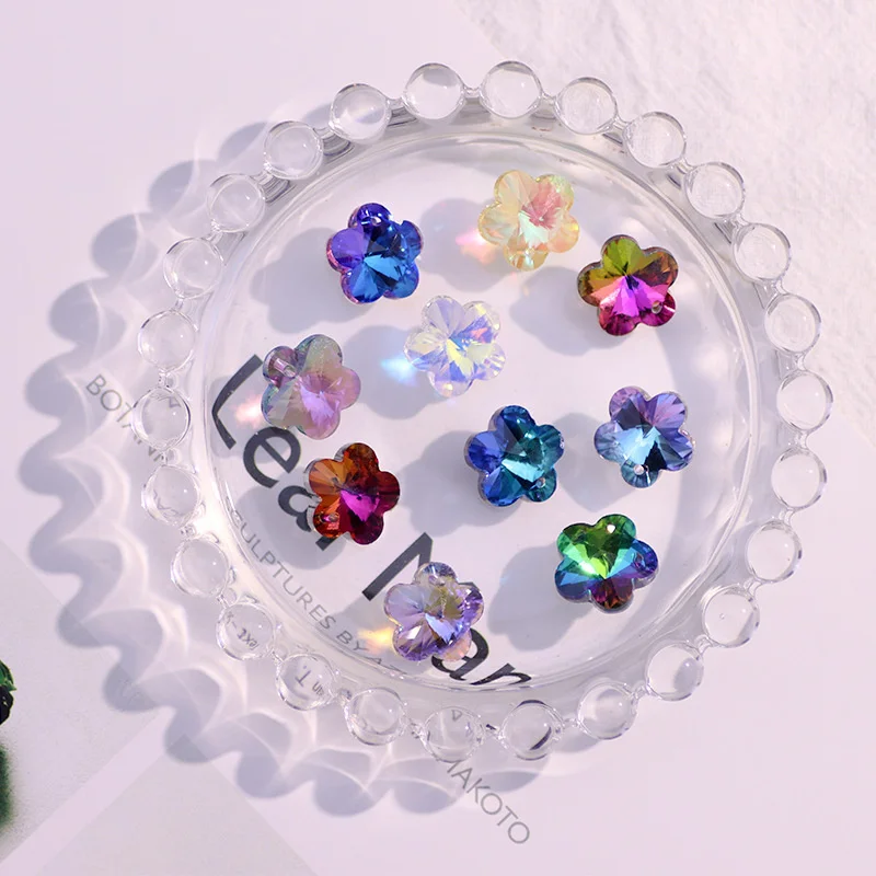 매화 모양 크리스탈 유리 조각 플랫 드롭 펜던트, 8-14mm 루즈 탑 다이아몬드 비드 쥬얼리 DIY 프로세스 제작