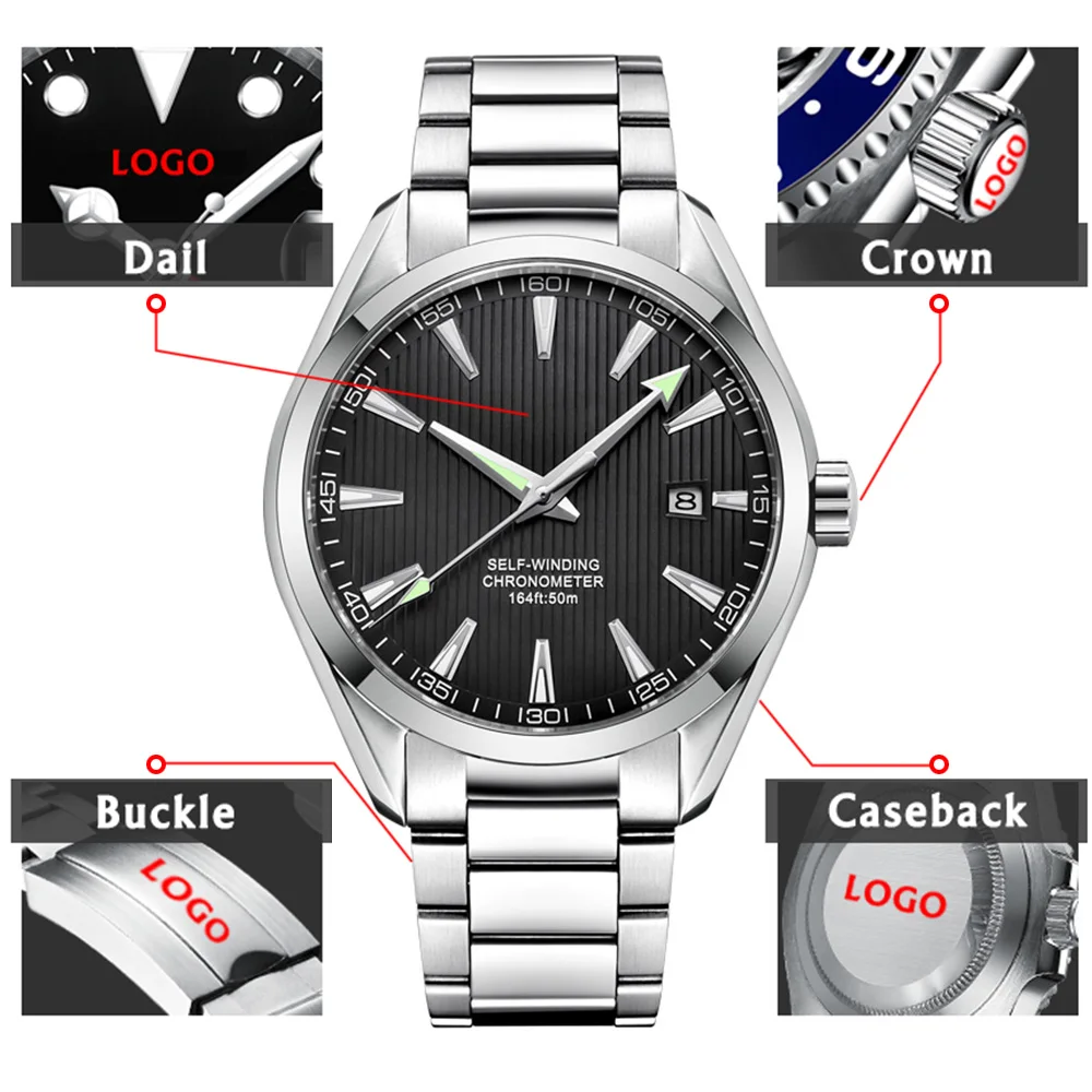 

Custom Logo NH35A Men's Automatic Mechanical Watch Male Watches Sapphire 41mm Men Stainless Steel Wristwatch Calendar Clock Date