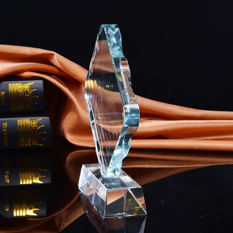 New Customized Free rhombus Shape Crystal Glass Plaque Trophy Meeting Events Award Cup Home Decor Handicraft Souvenir Medal, 1Pc