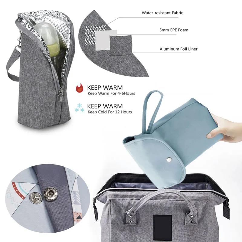 2pc Waterproof Reusable Baby Bottle Warmer Diaper Bag Set Baby Feeding Diaper Storage Handbag Stroller Hanging Bag for Going Out