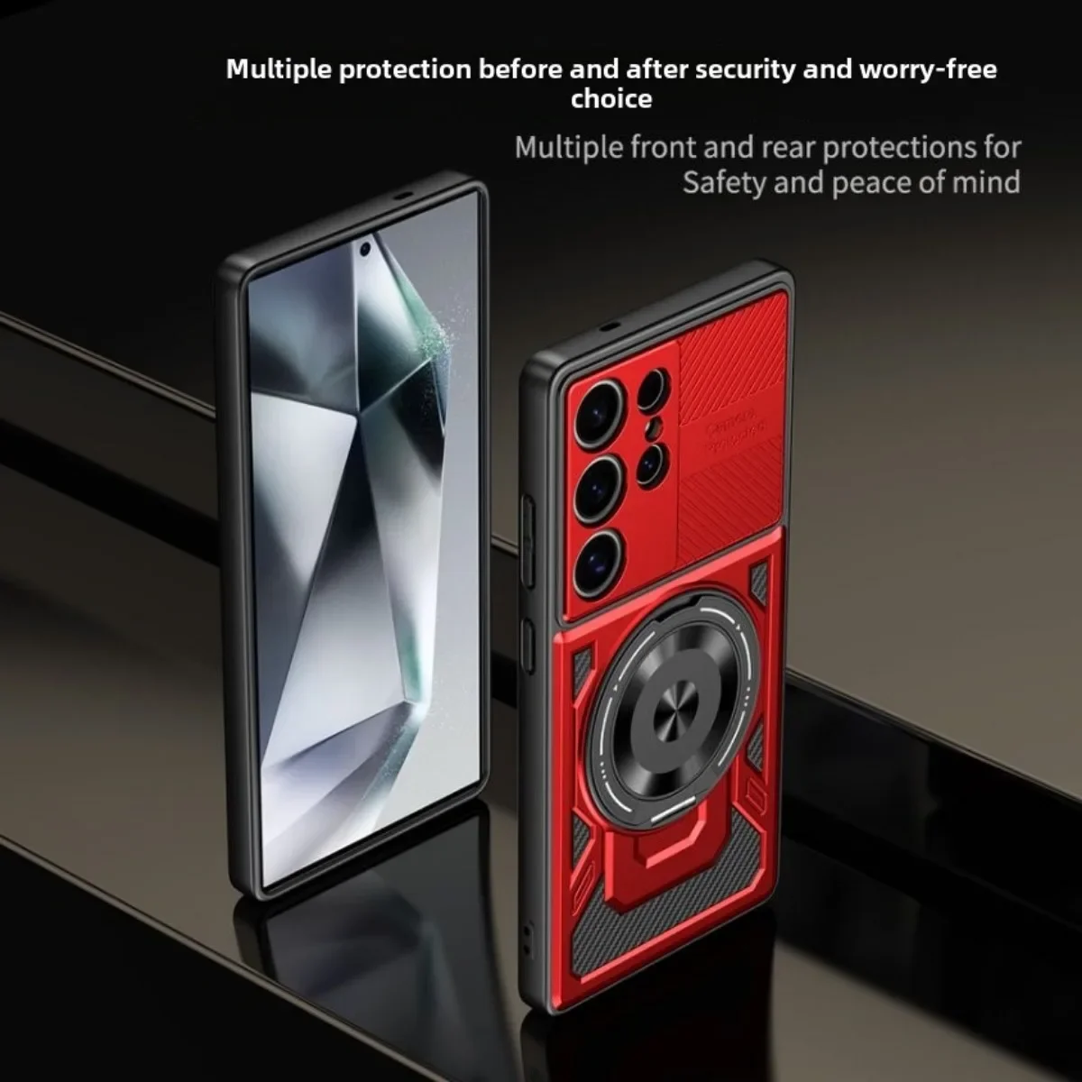 Enhanced Armor Case with 360° Rotating Ring Stand and Magnetic Wireless Charging Compatibility