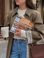 TRAF Mode Femme Long Trench Coat Rétro Lâche Manteau Boutonné Automne et Hiver Revers Haute Rue Tempérament Manteau 4