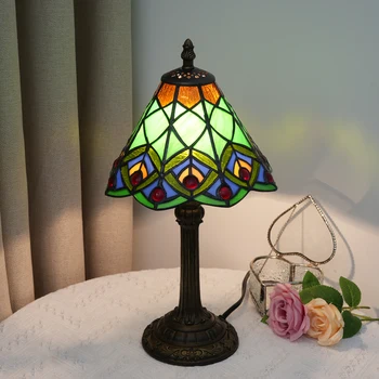 Green Peacock Stained Glass Table Lamp 1