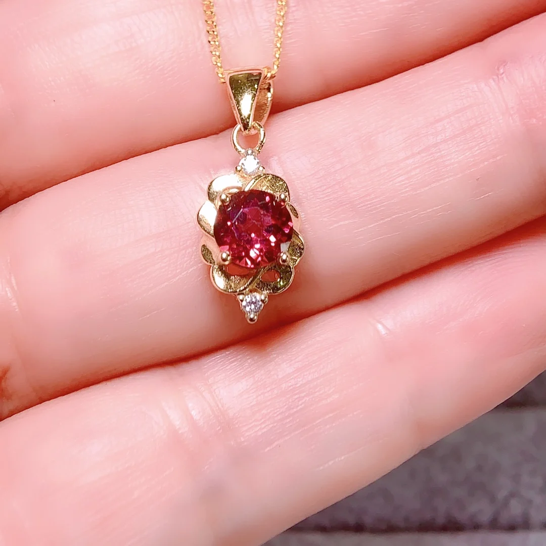 

Natural magnesium aluminum garnet pendant Christmas pendant Women's necklace 925 sterling silver jewelry certified boutique
