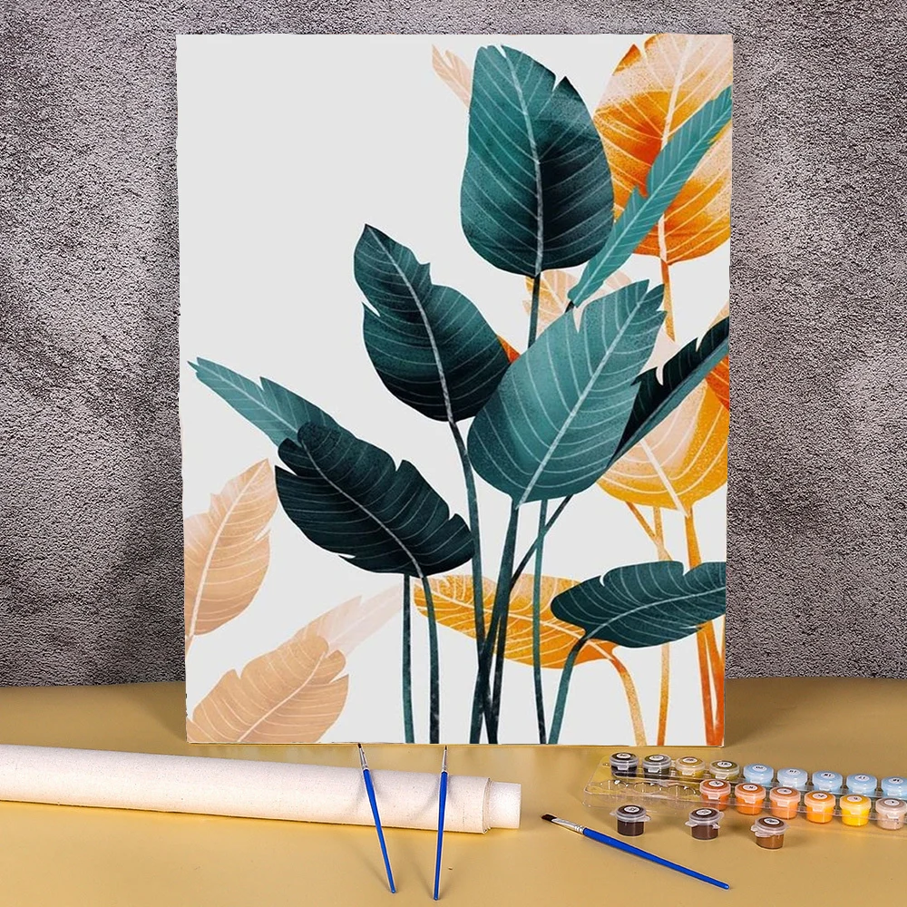 

Oil Painting By Numbers Plant Leaves Coloring By Numbers Adults Canvas Art Painting Package Wall Decororation For Living Room