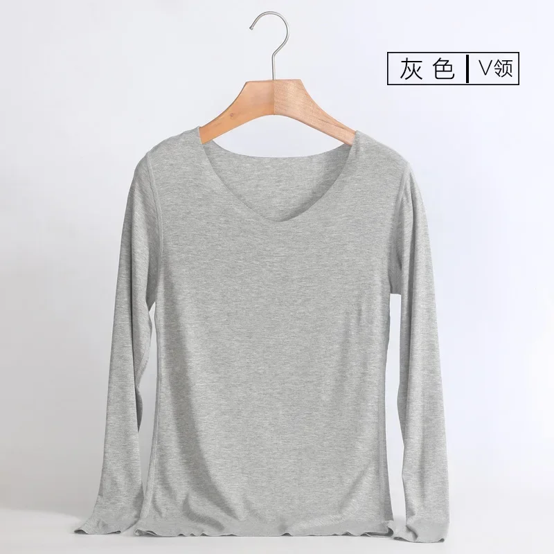 

autumn new casual cut long-sleeved t-shirt women's slim fit solid color large size bottoming shirt gray22