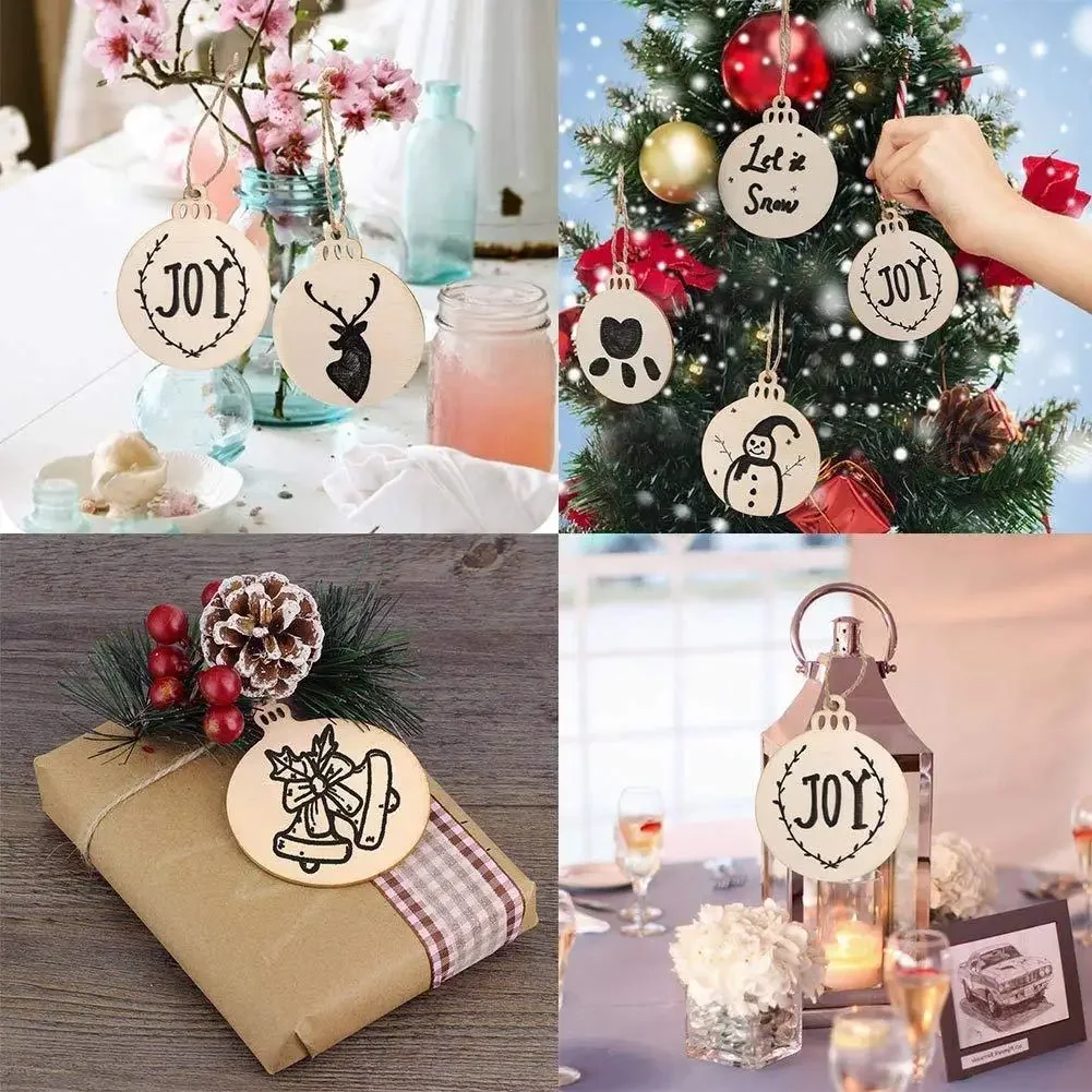 Christmas Decorations 10PCS DIY Wood Christmas Ornament Unfinsihed Wooden Christmas Tree Hanging Decorations for DIY Craft Xms Home Party Decor