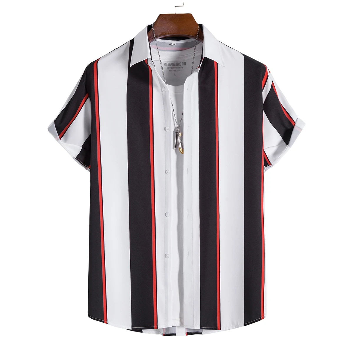 

Classic Striped Printed Men Casual Shirt Summer Buttons Male Beach Hawaiian Shirts Blouse Plus Size Business Social Mens Clothes