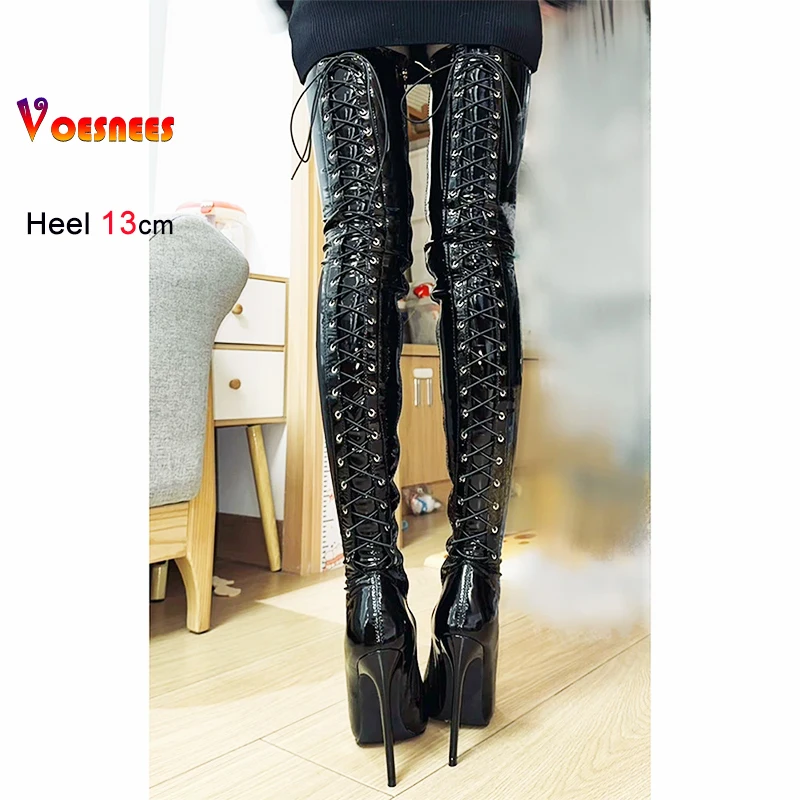 High-Top Solid Color Over Knee Boots Fashion Pointy Toe Black Spring Autumn Banquet Unisex Boots Thigh High Women Party Shoes