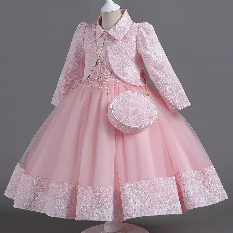 

3pcs Girl Dress Clothes Vintage Spanish Pompom Ball Gown Princess Dress Suit Children Girl Christmas Wedding Birthday Vestidos