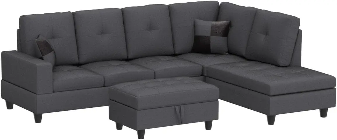 

Convertible Sectional Sofa Left-Facing L-Shaped-Couch with Storage Ottoman, Reversible Chaise for Living Room Furniture