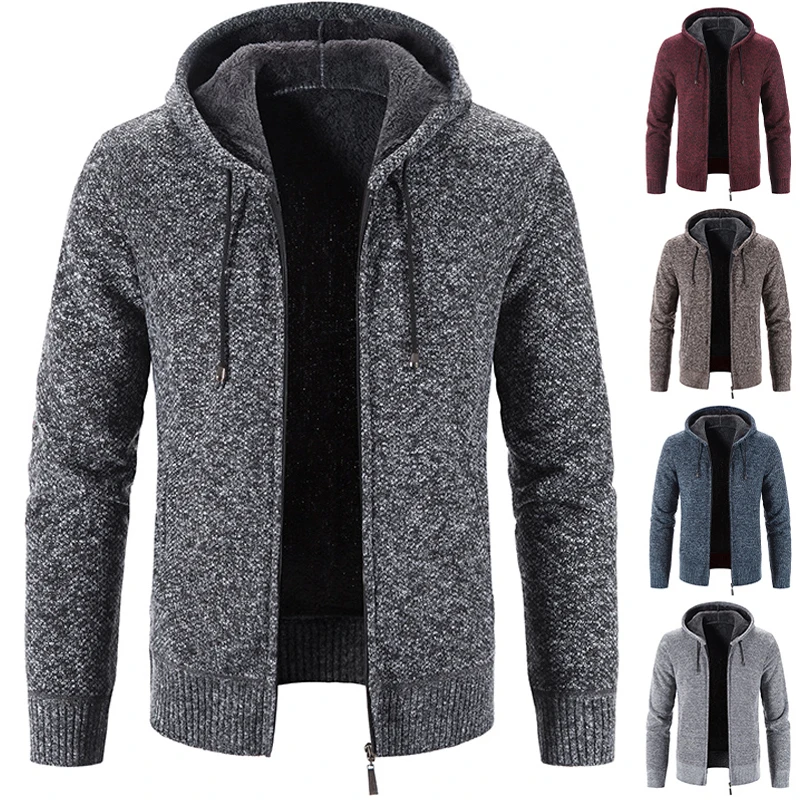 

Men's Winter Coat Warm Cashmere Sweater Knitted Cardigan High Quality Casual Sports Zipper Hooded Menswear Male Jumper Overcoat