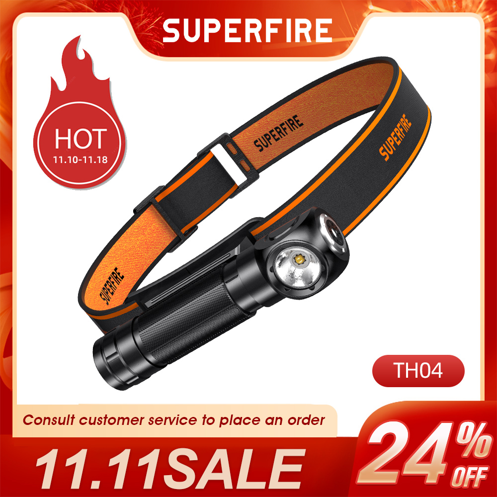 New SUPERFIRE TH04 LED Headlamp Type C Rechargeable 90Â° Headlight 18650 Flashlight with Indicator Magnet Tail, Head Flash Light