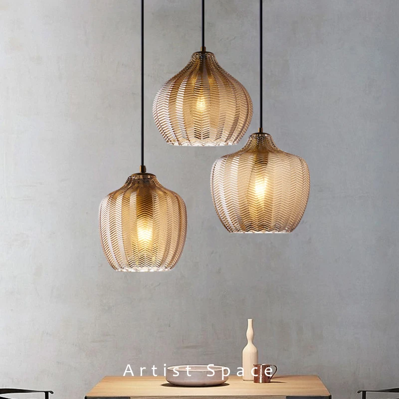 Modern Nordic Amber Glass LED Pendant Lamp For Living Room Bedroom Dining Room Kitchen Bedside Decoration Small Chandelier Light 1