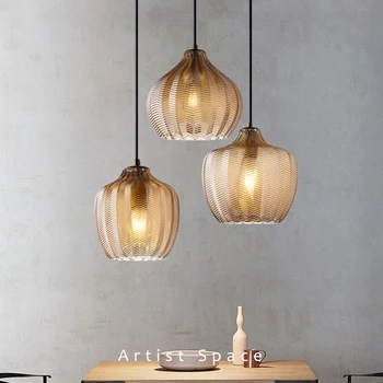 Modern Nordic Amber Glass LED Pendant Lamp For Living Room Bedroom Dining Room Kitchen Bedside Decoration Small Chandelier Light 1