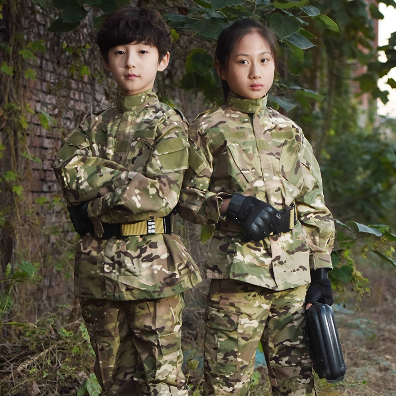 Traje de caza para niños, uniforme de combate al aire libre, pantalones de camuflaje, ropa Militar a de viento, seguridad Airsoft | - AliExpress