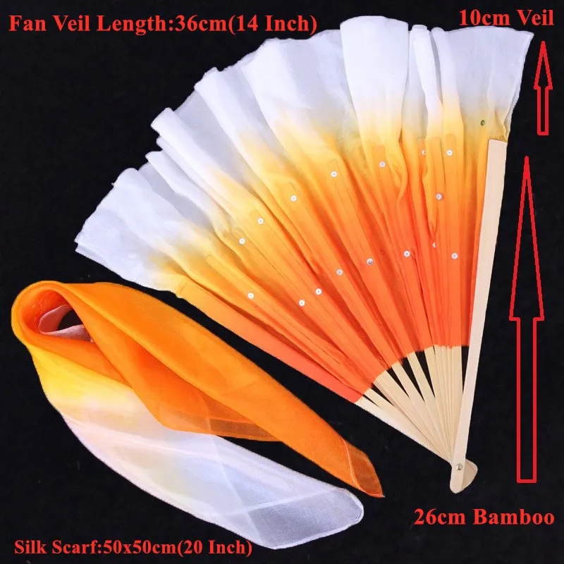 Real Silk Fan Veil Short 36cm Gradient Color Square Handkerchief 50x50cm Children Chinese Folk Yangko National Dancer Props