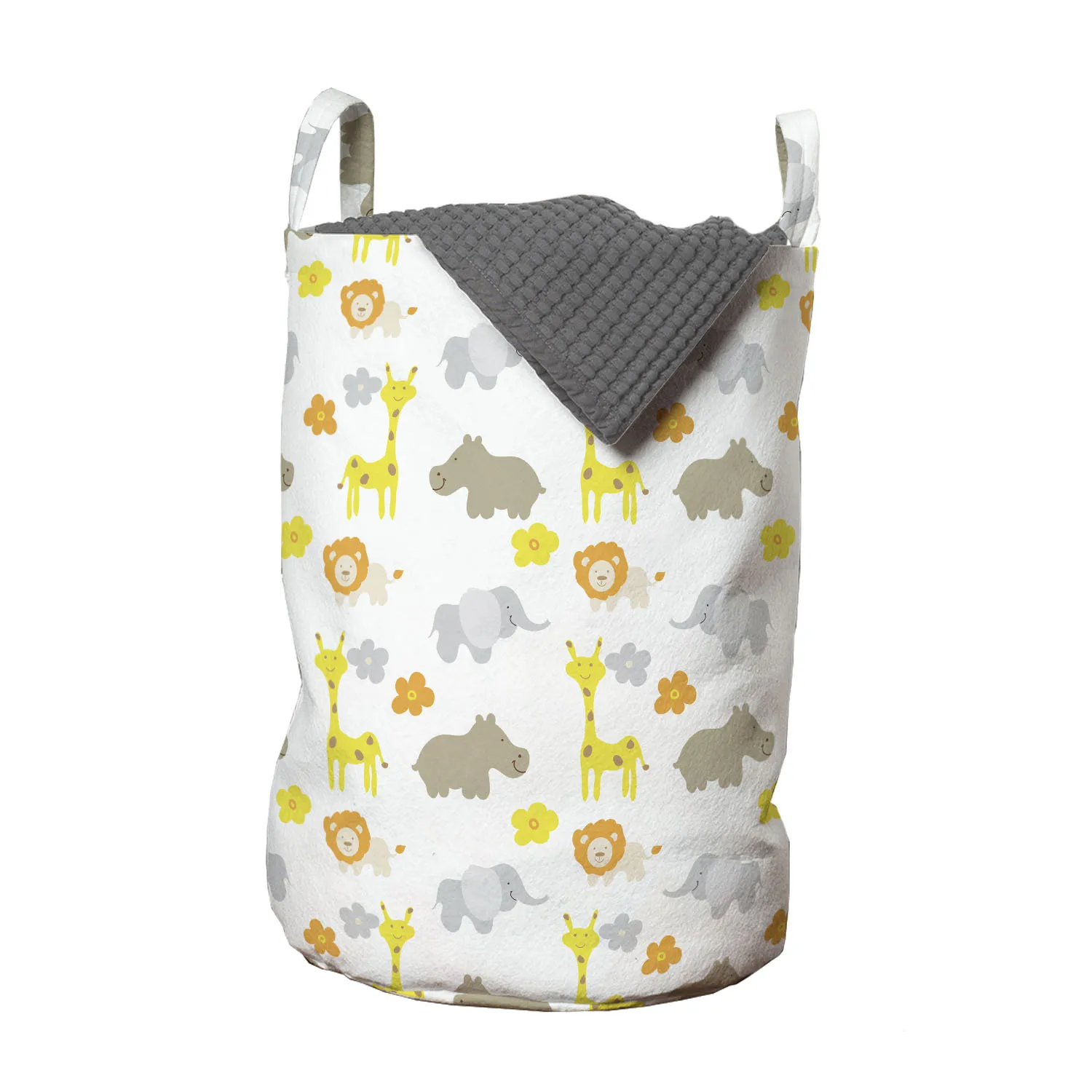 Safari Fun Laundry Basket Pastel Cartoon Giraffe Lion Hippo Organizer for Clothes Underwear Socks Toys Wash Bag &amp Home Storage | Дом и сад