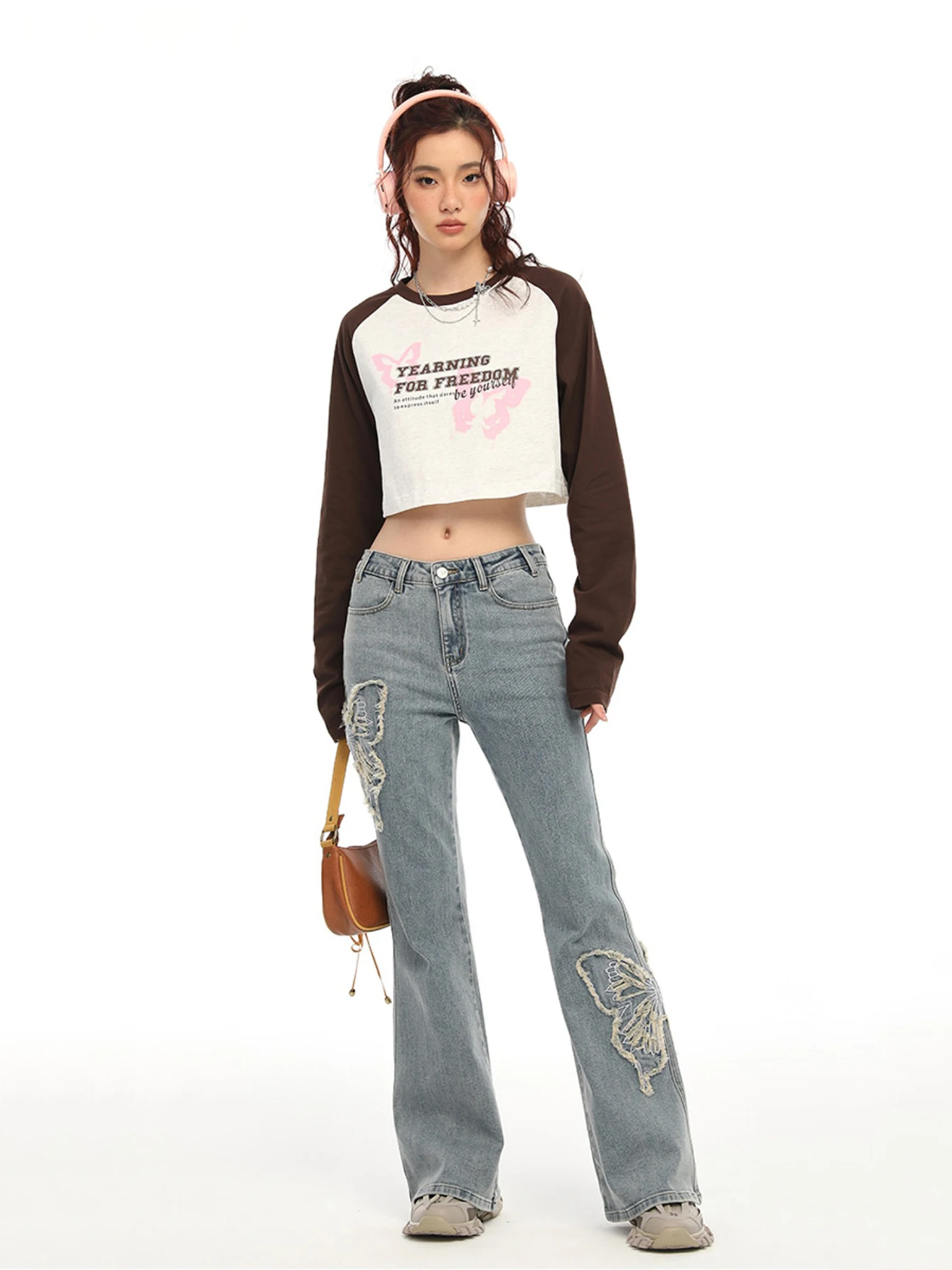 REDDACHiC Butterfly Women Flare Jeans Blue Bootcut Y2k Fairy 