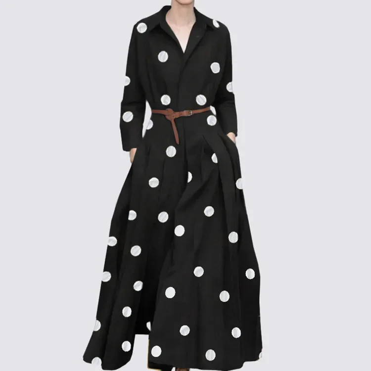 Ankle-length autumn polka dot sundress with loose fit design.