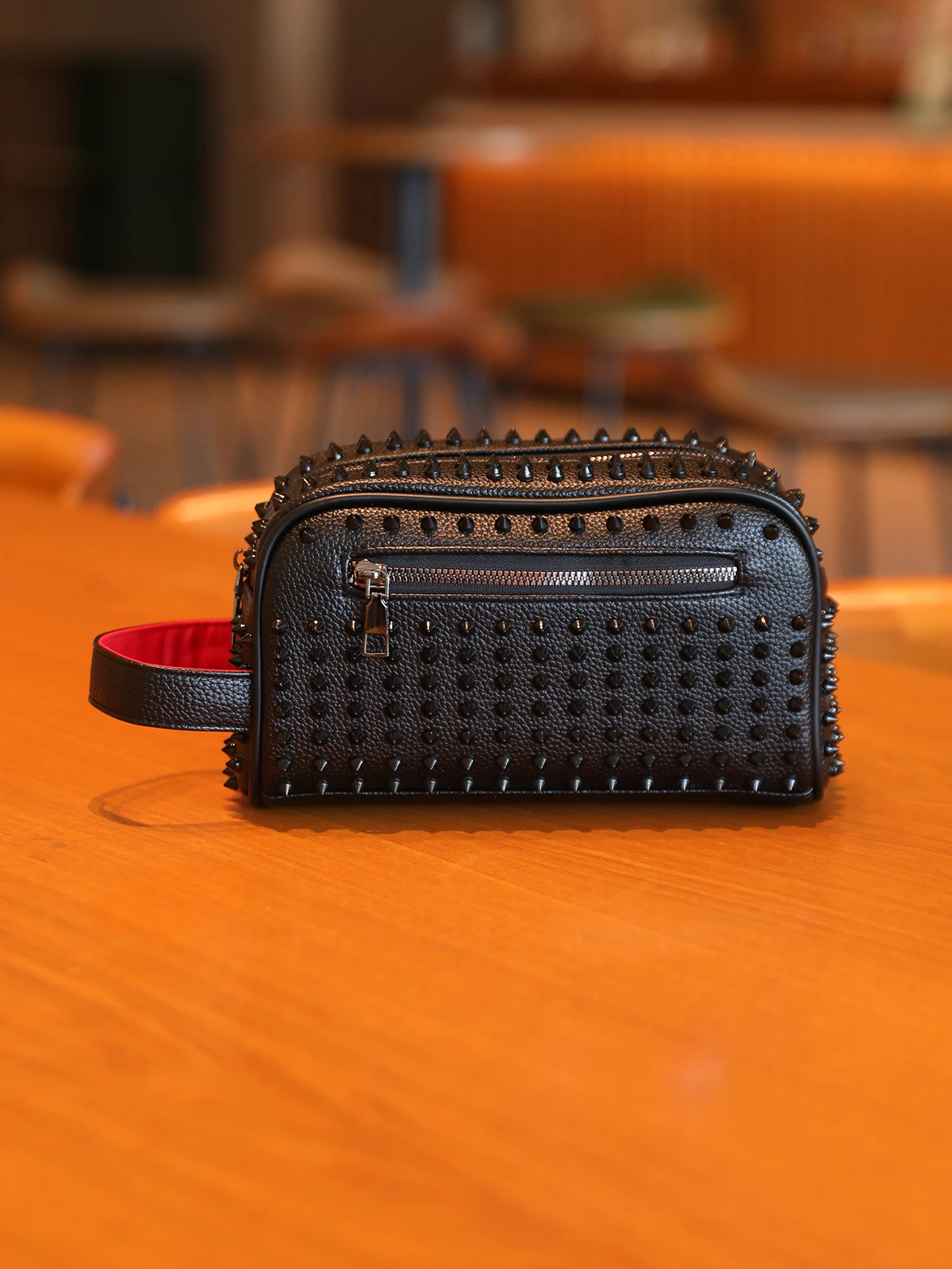 Stylish PU Leather Handbag for Women & Men, Lightweight Zipper Phone Bag, Casual Rivet Decorated Evening Party Clutch - 2