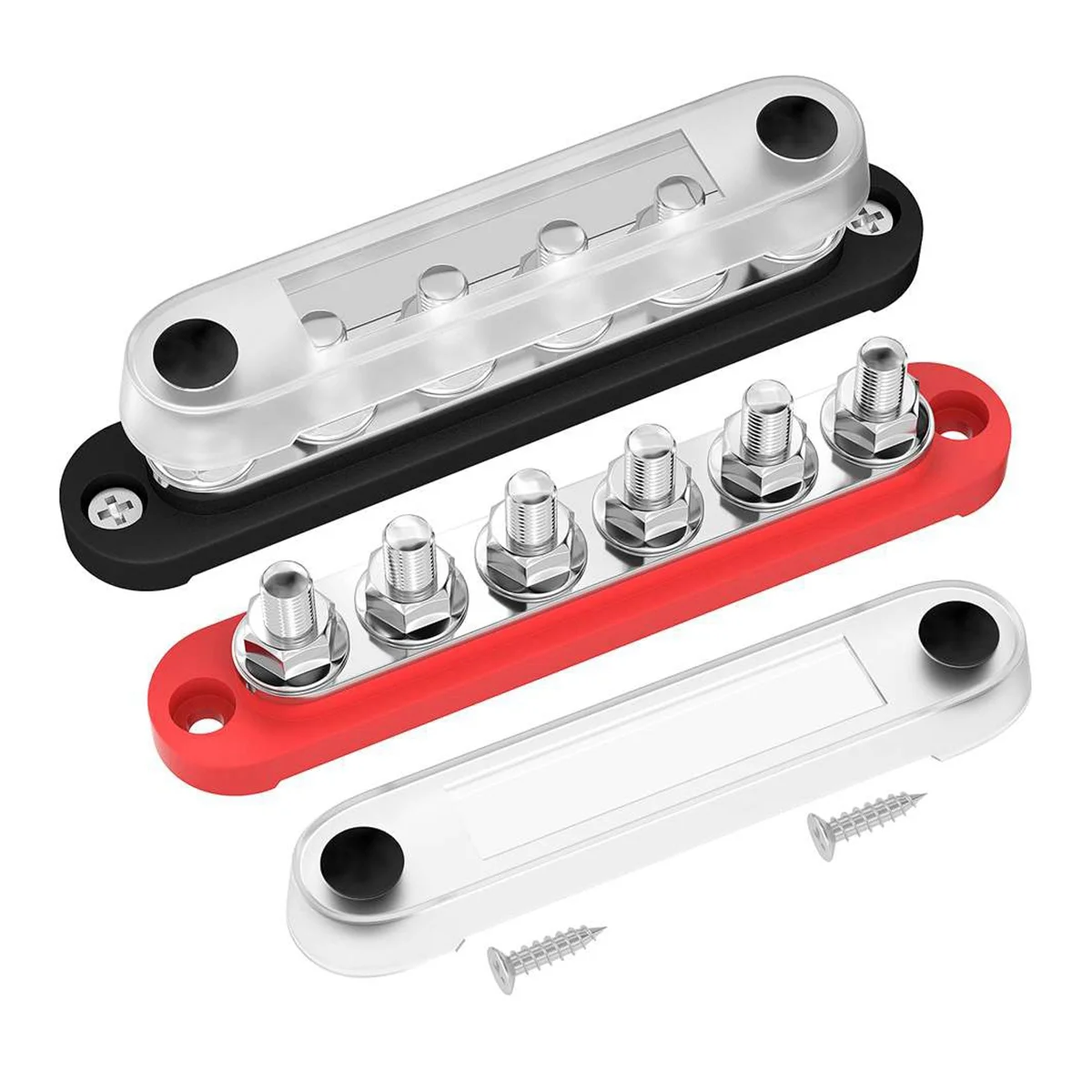 12V Bus Bar 6x5/16Inch (M8) Terminal Studs 12 Volt Power Distribution Block with Cover Battery Bus Bar 12V-48V for Auto