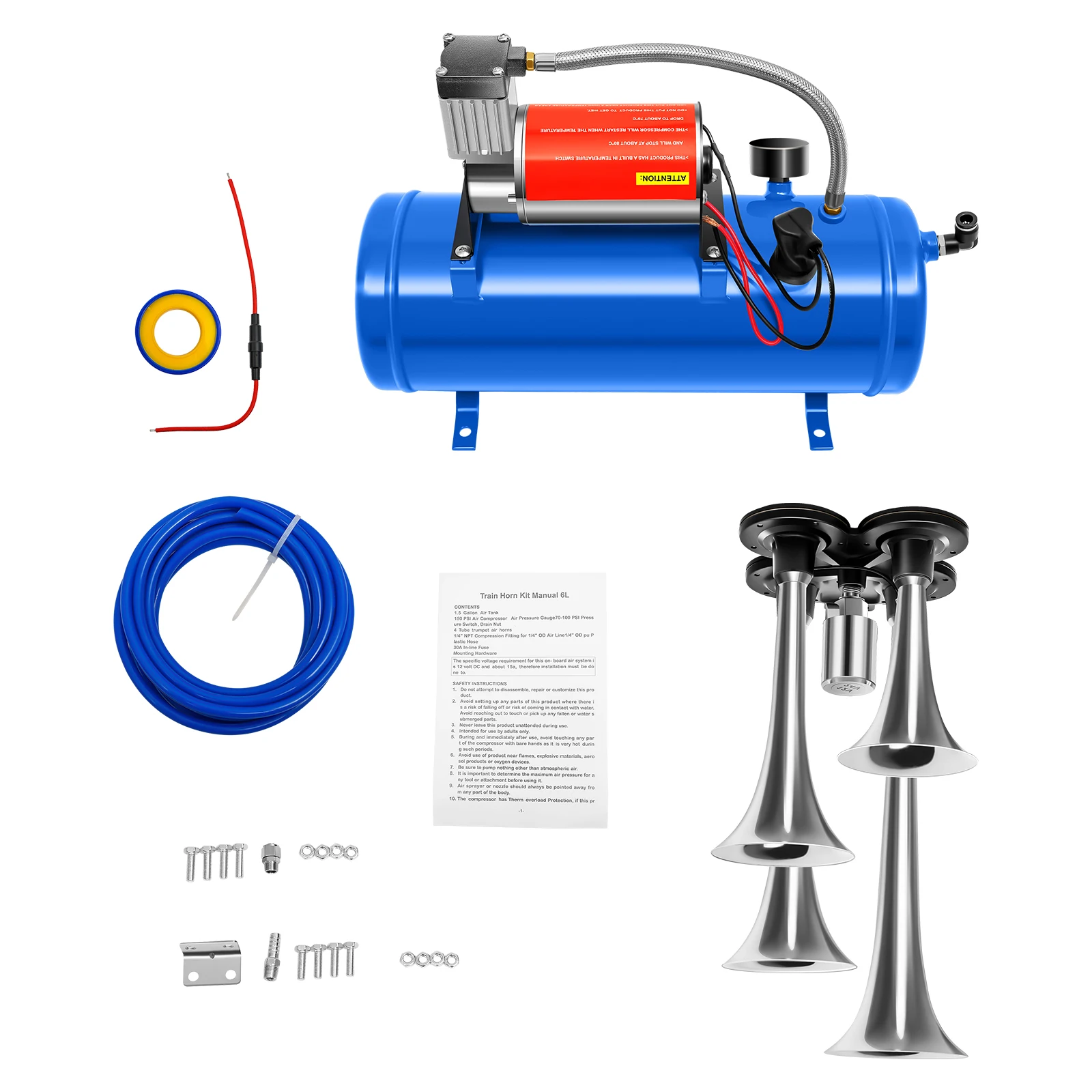 6L Luftkompressor mit 4-teiligem Lufthorn-Set, 12V DC Luftkompressorpumpe, 150psi Lufthorn-Kompressor-System für Autoreparatur – Detail 6