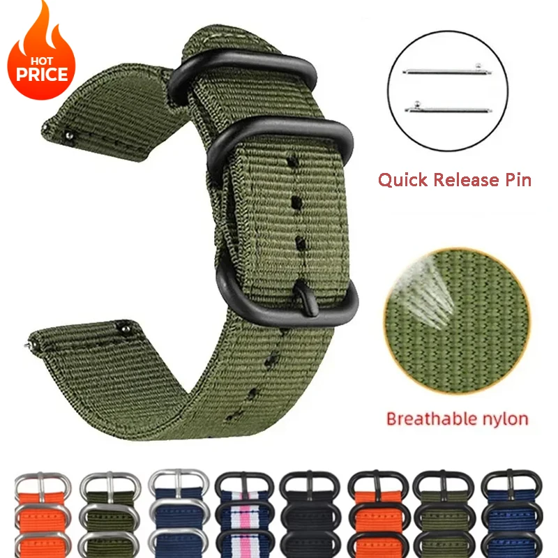 Premium Fabric Nylon Sport Loop Strap, 18-24mm Adjustable Band in Vibrant Colors