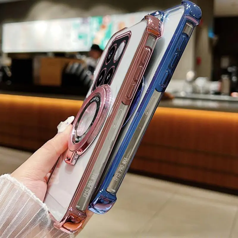Magnetic Plating Clear Shockproof Silicone Stand Holder Case