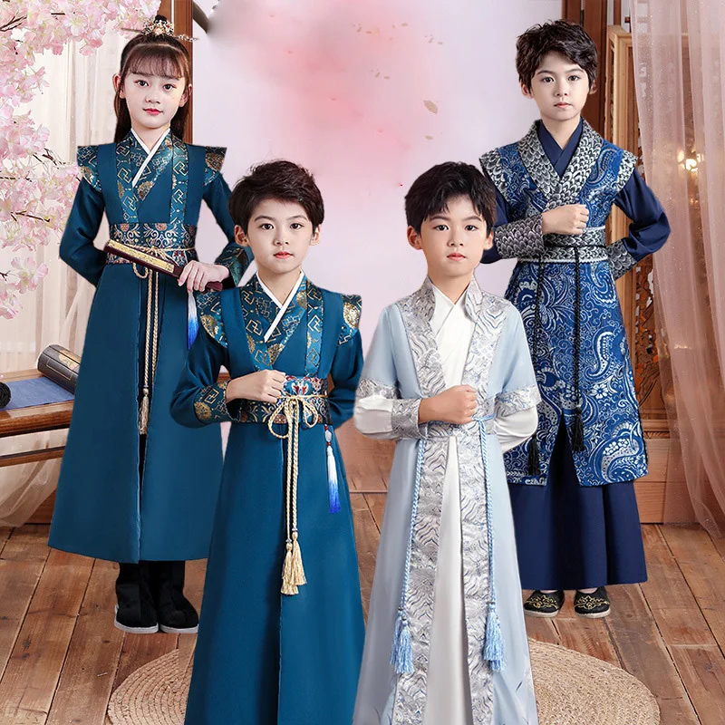 Autumn and Winter Unisex Traditional Chinese Style Boy Ancient Costume Hanfu Modified Tang Costume New Year Performance Costume