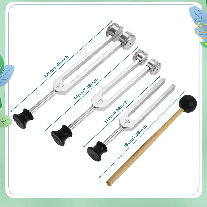 SYDS 4 Pack Tuning Fork Set(128Hz, 256Hz, 512Hz)With Tuning Fork Hammer For Sound Sound Vibration Tool