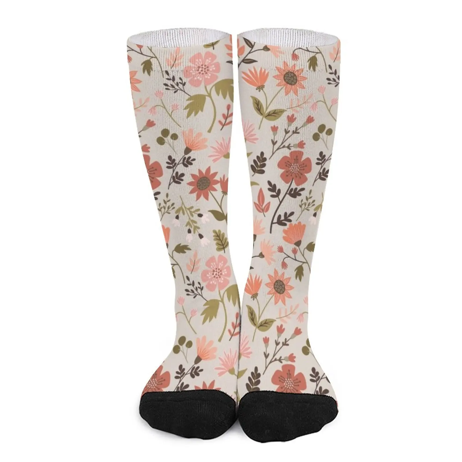 Fall Foliage Floral and Leaf Print Shades of Pink & Green Socks Funny socks woman Novelties socks for men Funny socks