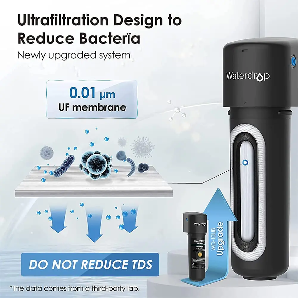 Waterdrop 10UA-UF 0.01 &mu;m Ultra Filtration Under Sink Water Filter for Ba&ccedil;tёria Reduction, 8K Gallons, USA Tech