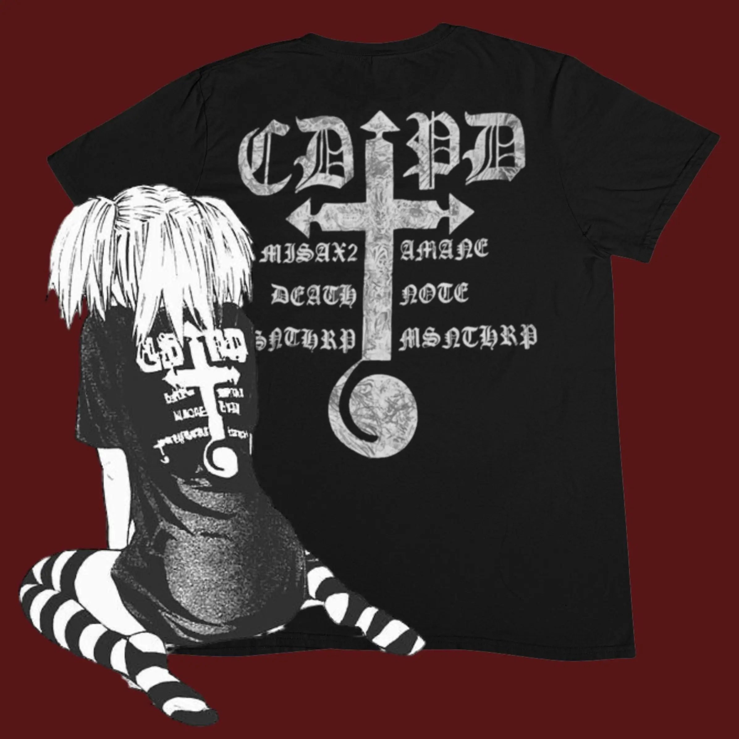 A Must-have for Anime Fans Gothic T-shirt with Skull Print Mysterious Short Sleeved Pure Cotton Material Suspenseful Style
