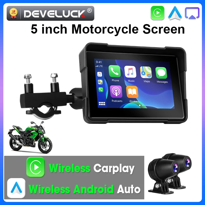 

5inch Motorcycle DVR GPS Navigation Wireless Carplay Android Auto IPX7 Waterproof Display Screen Portable Bluetooth Moto Monitor