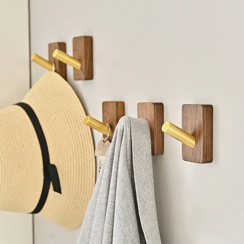 Natural Wood Clothes Hanger Wall Mounted Coat Hook Room Decorative Key Holder Hat Scarf Handbag Storage Hanger Bathroom Rack 2