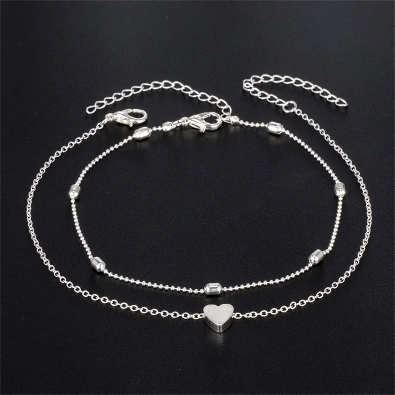 Silver Anklet Bracelet Ankle Chains Bead Bracelet Beads Anklet Fashion Accessories Delysia King Women Summer Round Bead Chain Love Anklet Simplicity Temperament Double-deck Holidays Bracelet