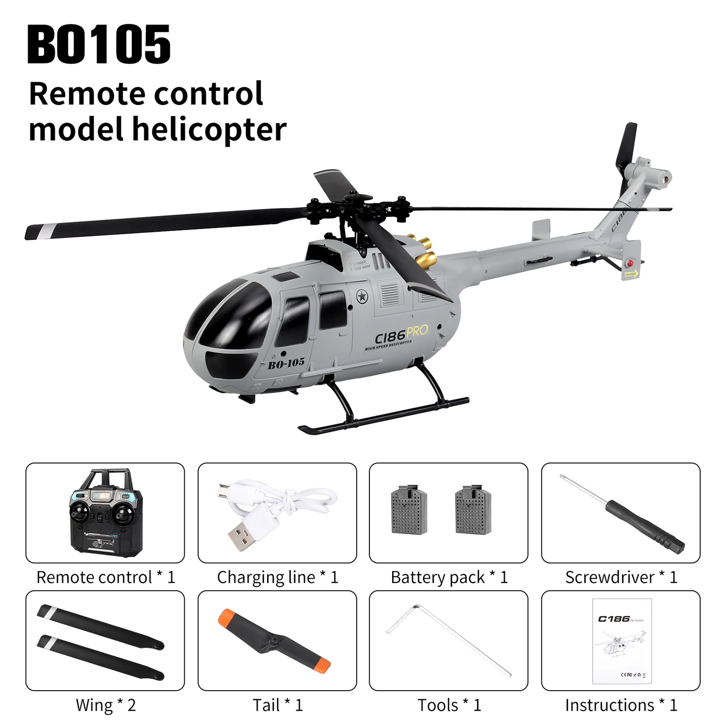 C186 リモコンヘリコプター エルロンレス BO-105 RC 航空機 6 軸