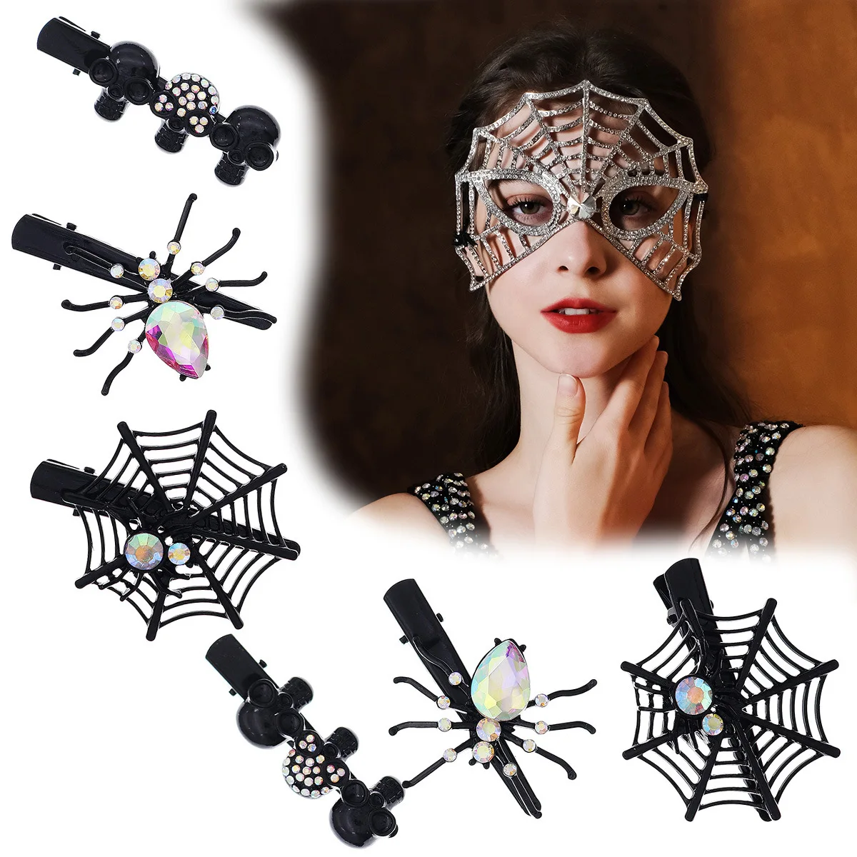 Spider Bat Skull Crystal Hairpin Per Le Donne Punk Hip Hop Vintage Metal Hair Clips Regali Di Halloween Goth Accessori Per Capelli