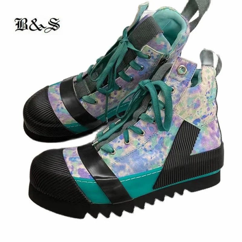 

Black&Street Cool Designer Luxury Exclusive High Top Lace Up trainer Genuine Leather Symphony Boots