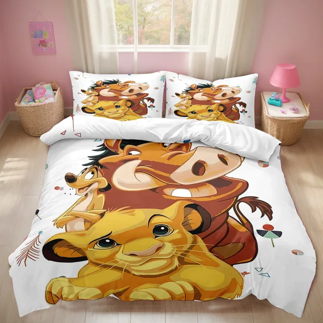 Housse de couette Lion King Simba, ensemble de literie Lion de dessin animé, housse de couette en microfibre avec fermeture éclair et taie d'oreiller 2 pièces 1