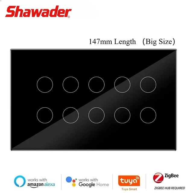 Shawader Zigbee Touch Light Wall สวิทช์แผงกระจก 8/10 Gang Repeater Tuya สมาร์ทใช้งานร่วมกับ Alexa Google Home 1