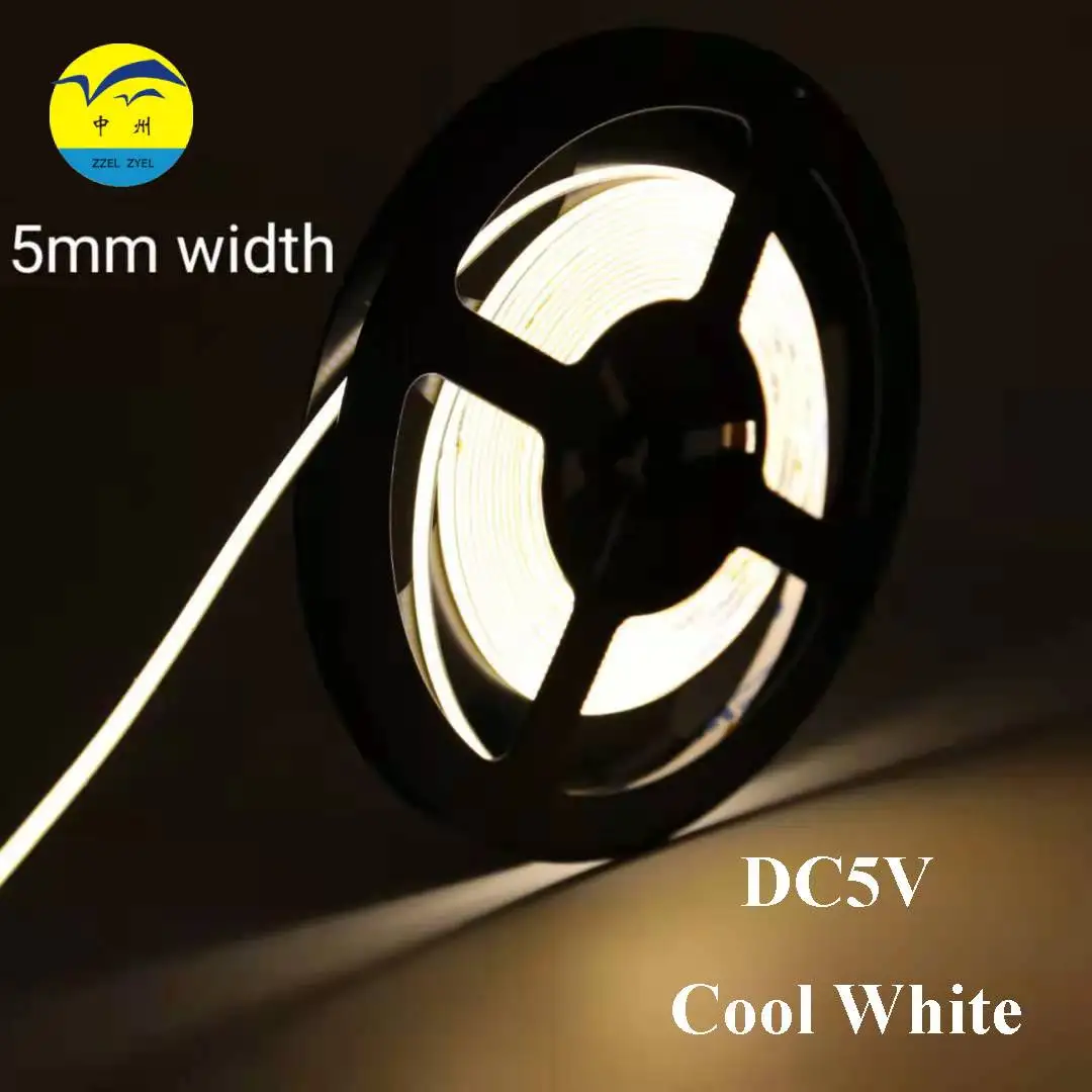 

ZZEL ZYEL COB LED Strip DC5V Super Narrow 5MM Width L564MM Light Linear Rope No Spot 352LED/Meter 9W Cold White