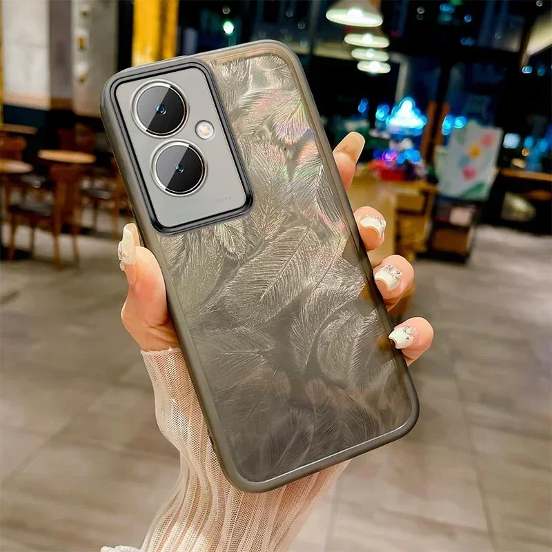 Feather Glitter TPU Shockproof Silicone Case with Camera Lens Protection Film