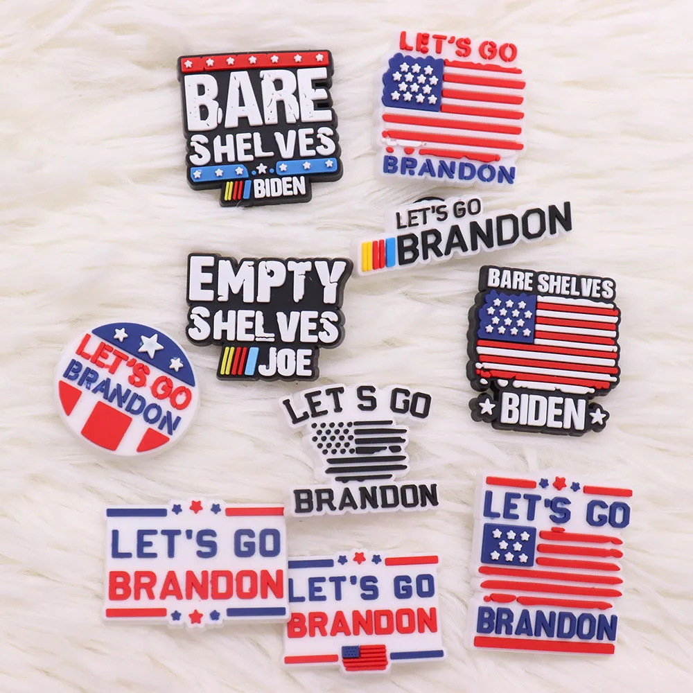 

50pcs Wholesale Empty Shelves Let's Go Brandon Shoes Accessories Garden Shoe Buckle Decorations Fit Children Croc Jibz Charm