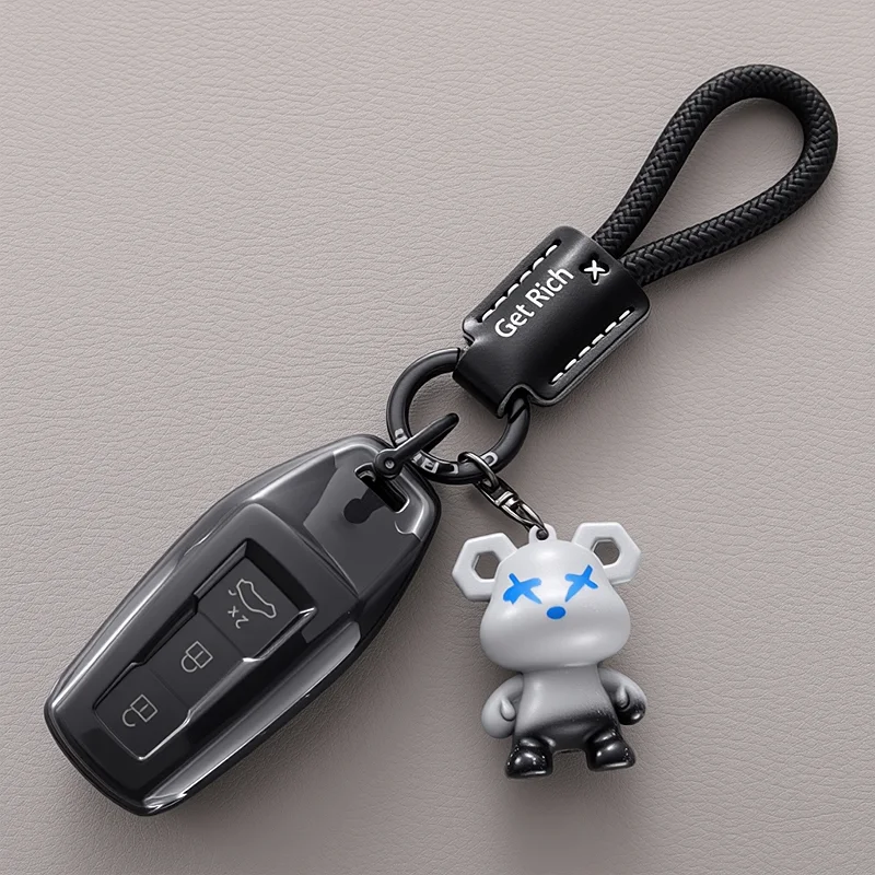 Sleek Transparent Black Car Key Case Cover with Keychain