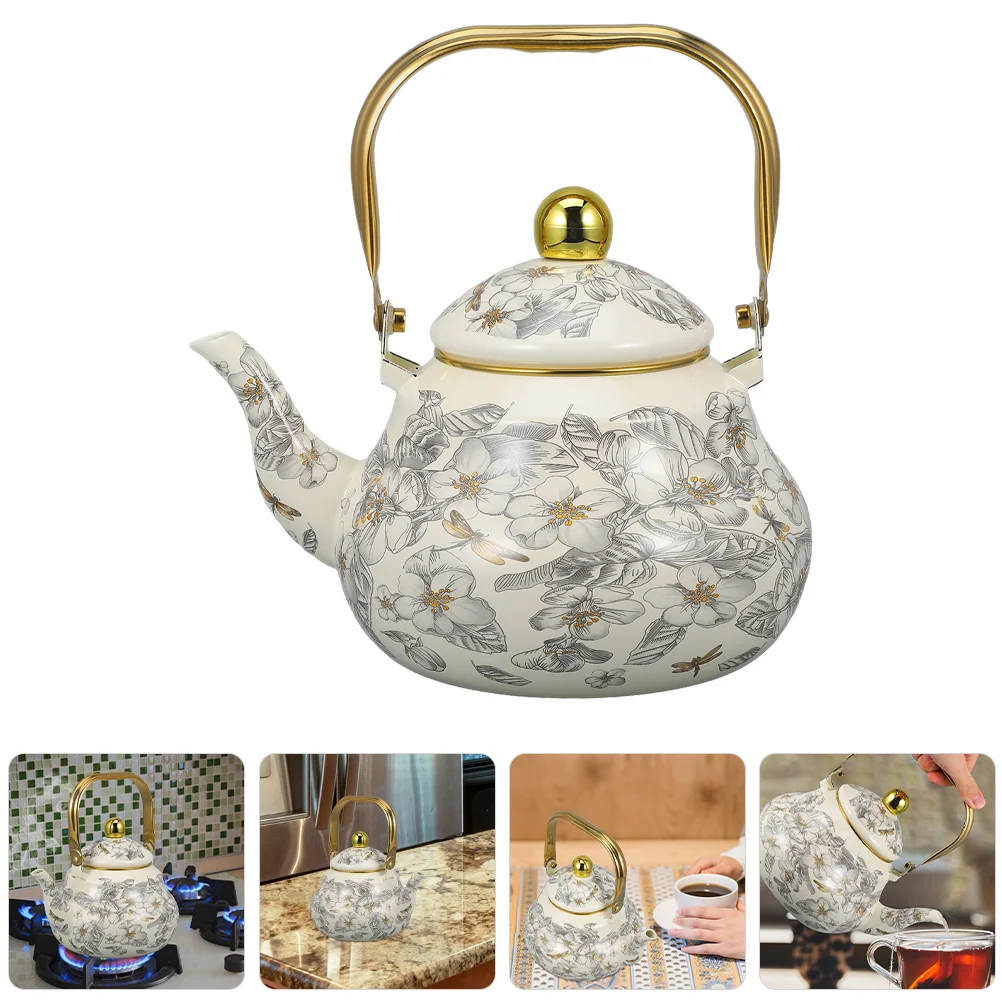 Large Capacity Retro Enamel Pot Vintage Tea Kettle Stovetop Kettle Quick Boiling Water Heater Enamel Teapot Kitchen Tool